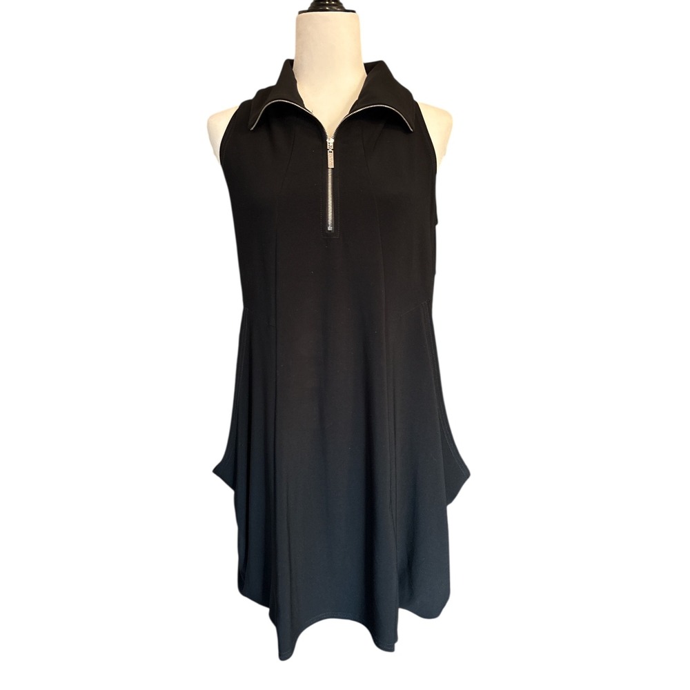 Sympli Black Sleeveless Zip-Collar A-Line Dress